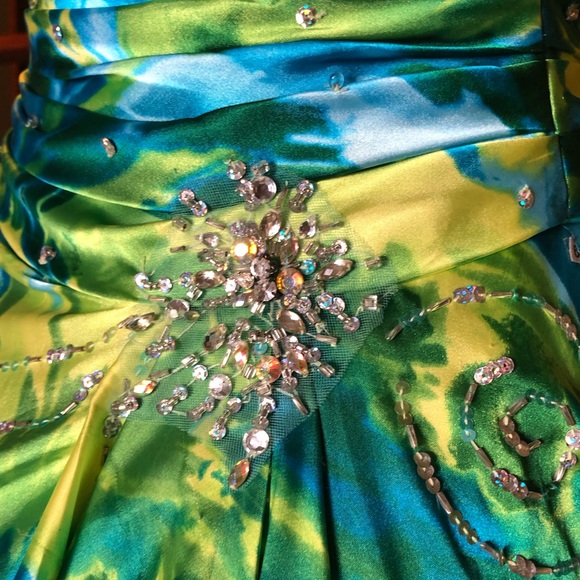 Teal Abstract Prom Dress - Picture 3 of 6